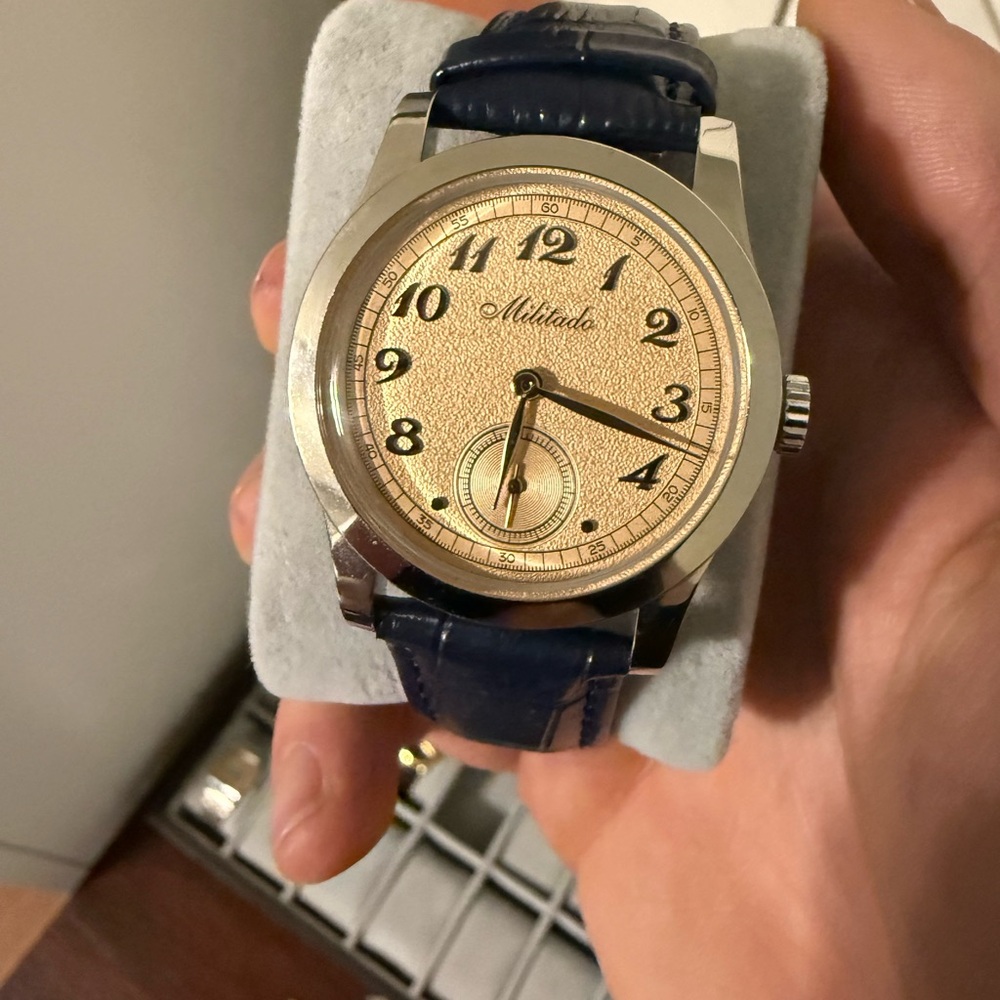 Milado ML01 Textured Gold Dial Watch with small seconds